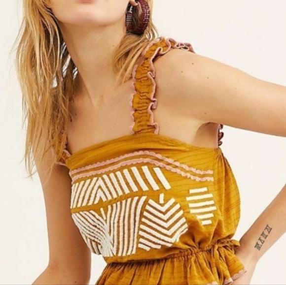 Free People Eva Set Crop Cami High Rise Wide Leg Ankle Length Pants Gold Med NWT - Picture 5 of 16